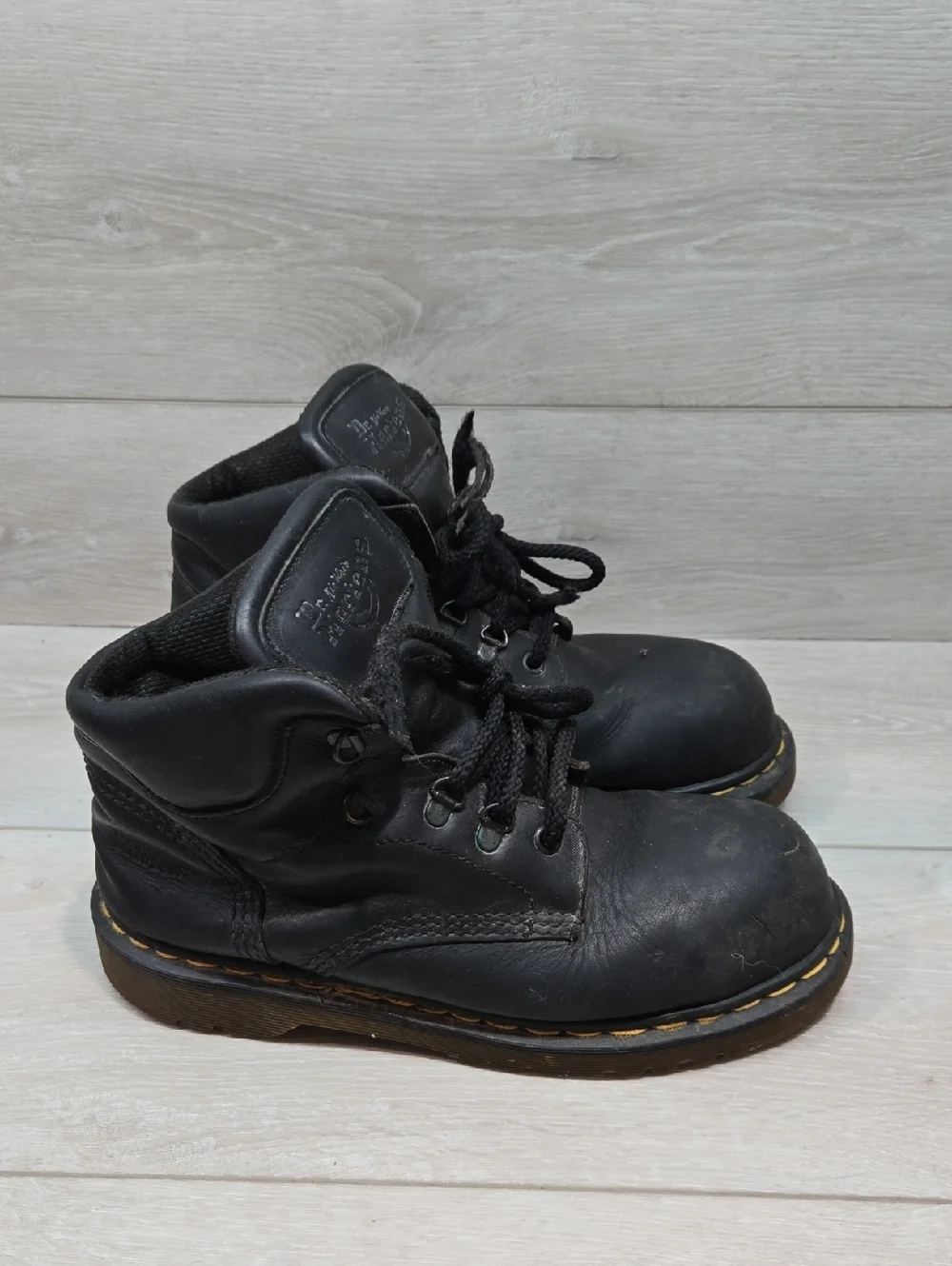 Vintage Dr.Doc.Martens Mens 7735 Black Lace-Up Steel Toe Work Boots Sz UK 7 US 8
